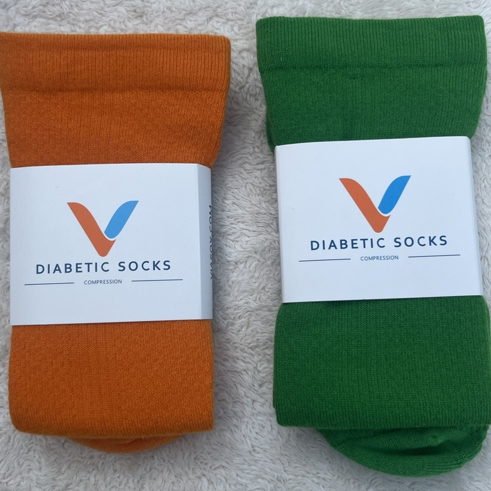 Viasox Diabetic Compression Socks Size Large Unisex Lot of 2 Green & Orange